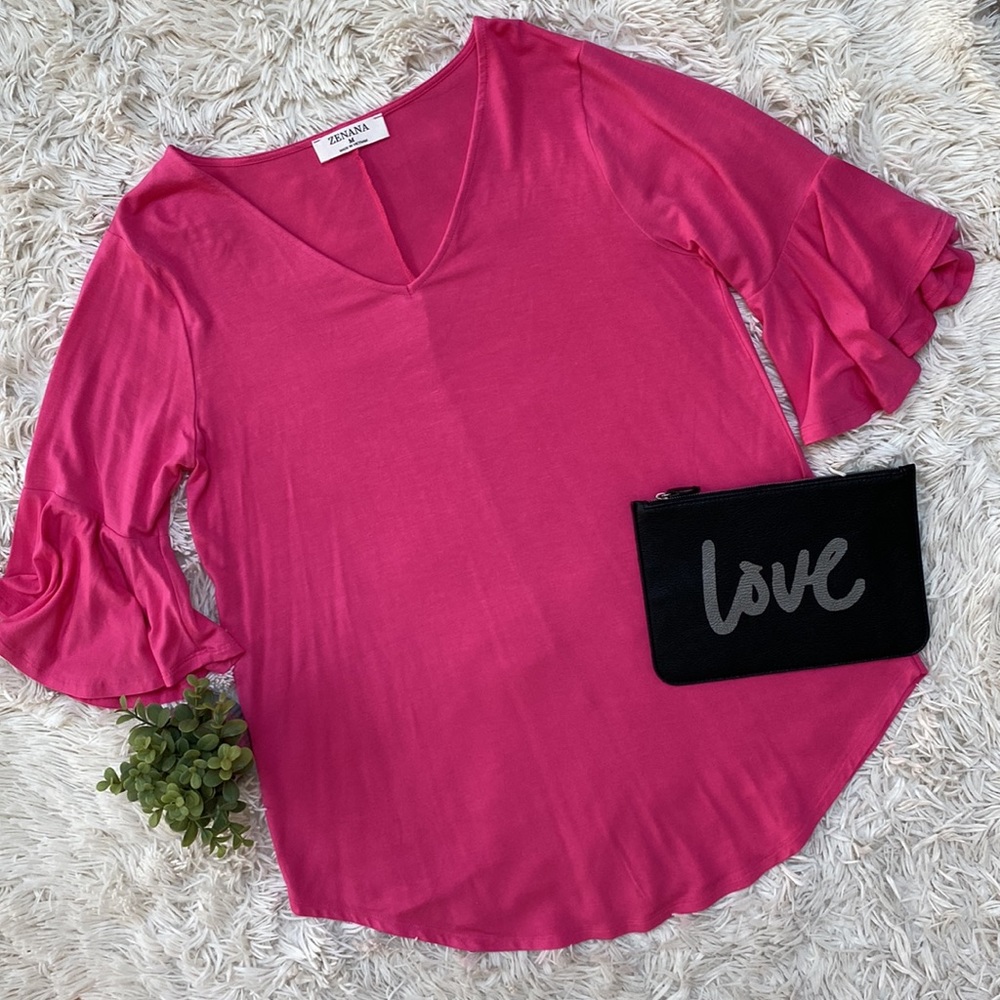 Zenana V-Neck Flutter Sleeve Top 💗 Pink